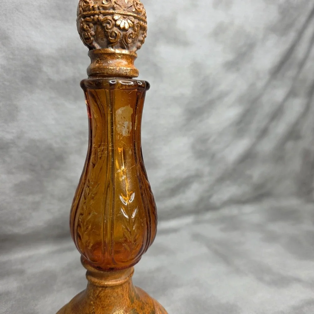 Amber Glass & Gold Flake Wood Cross Decorative Decor Bookshelf Antique 13.25